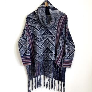 Free People Boho Cowl Neck Fringe Women Sweater Size XS Oversized Western